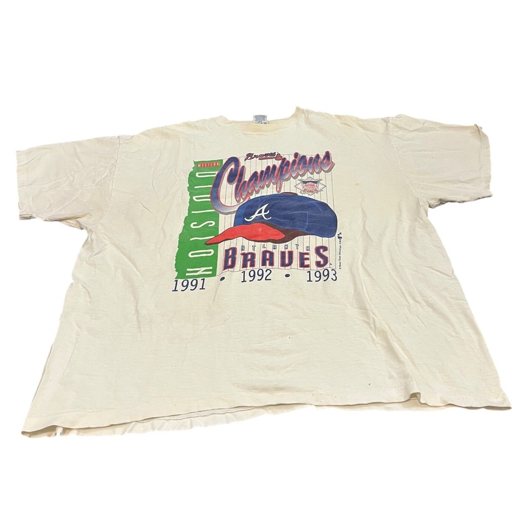 Belton Atlanta Braves T Shirt Mens XXL Cream Vintage 90s Champions Single Stitch
